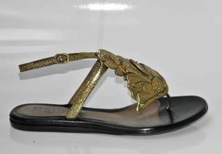 ALEXANDER MCQUEEN Metallic Leaf Thong Flat Sandal Shoe 36.5 NIB  