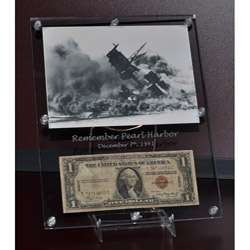 1942 Hawaiian Overprint Dollar/ Battleship Arizona Photo Acrylic Table