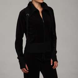 Calvin Klein Performance Womens Black Ribbed Foldover Collar Jacket 