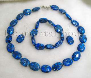 Dark blue Oval Turquoise Necklace bracelet earrings Set  