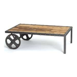 Reclaimed Wood Vintage Industrial Transfer Cart Coffee Table