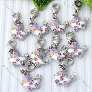 20pc Enamel Crystal Baby Carriage Clip On Charm Pendant  
