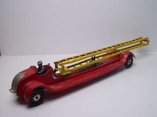 Kingsbury Aerial Ladder Fire Truck Steel Toy Wind up  