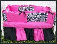 NEW baby crib bedding set HOT PINK BLACK ZEBRA fabrics  