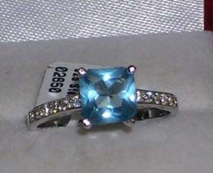 Princess Blue & White Topaz Ring Sizes 5 6 7 8 9 10  