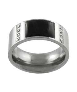 Stainless Steel Black Onyx & CZ Mens Ring  Overstock