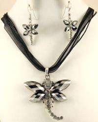 Crystal Hematite and Rhinestone Dragonfly Jewelry Set  