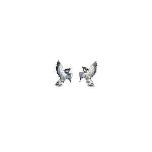  Belted Kingfisher Bird Silver & Enamel Post Earrings 