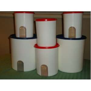  Tupperware Red White & Blue Canister Set of 5 with Instant 