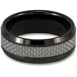 Ceramic Carbon Fiber Inlay Black Polished Ring (8 mm)  