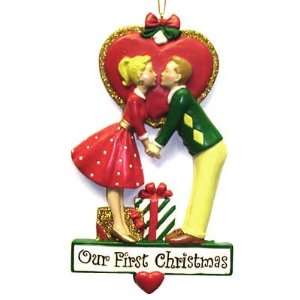  Our First Christmas Kissing Couple Heart Ornament #W7492 