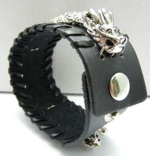 Gothic Punk Rock Biker Chinese Dragon Bracelet Leather Cuff Wristband 