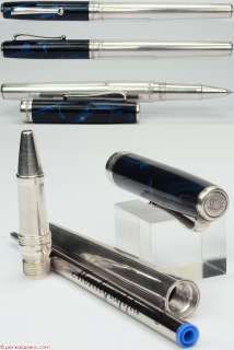   925 sterling silver roller ball pen blue lacquer NICE  
