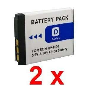  (2 Pack) Li Ion Battery for Sony NP BD1 / NP FD1 Camera 