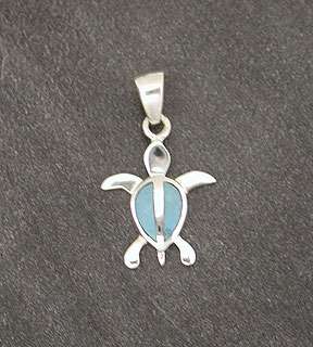 Sterling Silver Turquoise Inlay Turtle Pendant Inlaid   
