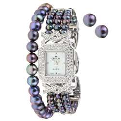 Croton Womens Grey Freshwater Pearl Watch Set  