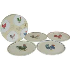  Le Cadeaux Melamine Roosters Boxed Assorted Appetizer Plates 