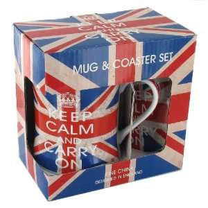 Keep Calm and Carry On Mug Union Jack Mug & Coaster Set   (G326) Great 