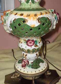 Vintage Roses Capodimonte Porcelain Lamp/Shade,Italy  