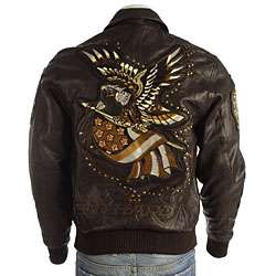 Ed Hardy Mens Eagle and Flag Leather Jacket  Overstock