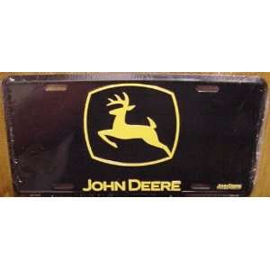  John Deere Yellow Logo Black Embossed Metal License Plate 