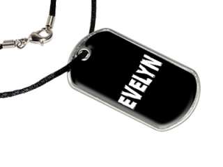 Evelyn   Name Military Dog Tag Black Satin Cord Necklace  