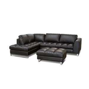  Valentino Black Leather Sectional Sofa with Chaise LAF 