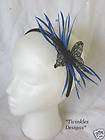 Royal blue/black feather butterfly fascinator hat band