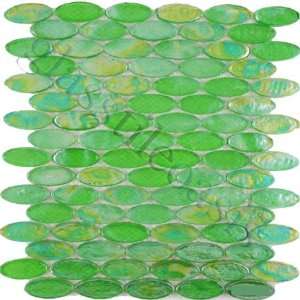   Green Ovals Glossy & Iridescent Glass Tile   13574