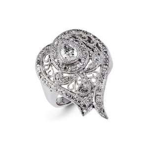  Platinum 0.76 Ct Round Pear Diamond Scroll Fashion Ring 
