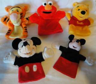 Plush Hand Puppet Toy Lot 5 Disney Mickey Pooh Tigger  