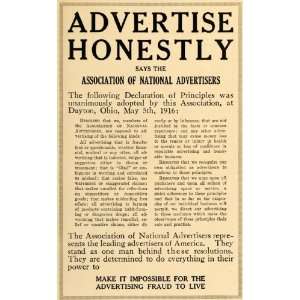 1916 Ad Association of National Advertisers Honestly 