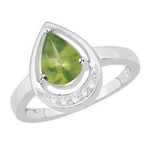   Peridot and Diamond Engagement Ring White 14K Gold Natural Diamond
