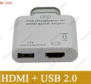 HDMI Converter Adapter Camera Keyboard USB Connector Kit for iPad 2 