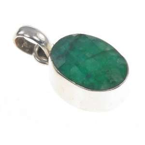  925 Sterling Silver Created Emerald Pendant, 1.25, 7.5g Jewelry