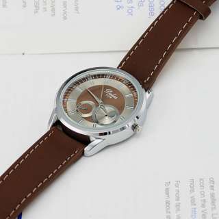 Newest Stainless Brown/Black Fashion Watch Leatheroid Wrist Watch 