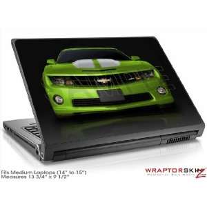  Medium Laptop Skin 2010 Chevy Camaro Green White Stripes 