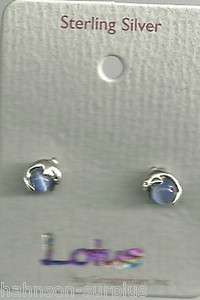 Blue Cats Eye Sterling Silver Dolphin Post Stud Earrings  