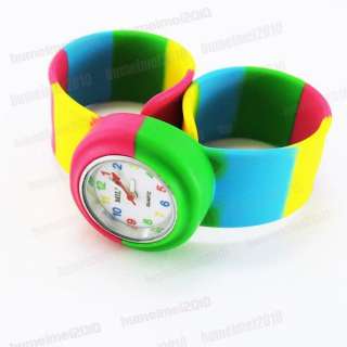 Colorful Rainbow Slap band Quartz Jelly Watch KM471S  
