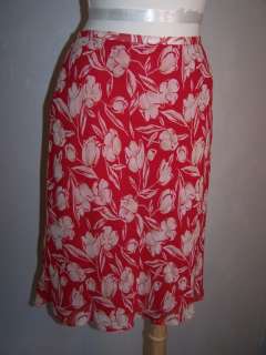 Ann Taylor Petites 100% Silk Red Floral Skirt Sz 8P  