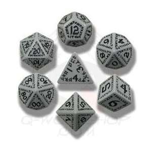  Carved Runic Dice Set Gray and Black (7) 