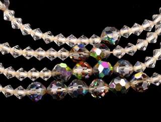 Vintage Aurora Borealis 4 Strand Crystal Bead Necklace  