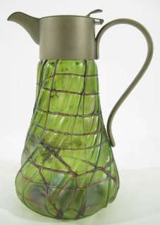 Antique Art Nouveau Jugenstil Iridescent Glass Claret Jug Pitcher 
