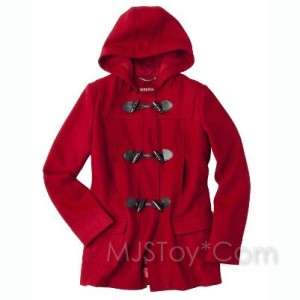 NWT Merona Women Wool Toggle Front Coat Hooded Red Warm Winter Jacket 