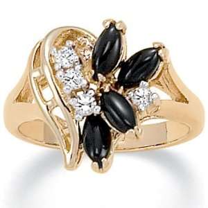   14k Gold Plated Marquise Shaped Onyx and Crystal Accent Ring: Jewelry