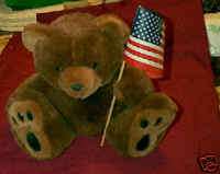 GRIZZLY BROWN PLUSH TEDDY BEAR & AMERICAN FLAG LRG PAWS  
