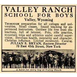 1929 Ad Valley Ranch School Boys Wyoming Horse Bryan 