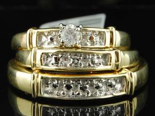   Gold Diamond Engagement Ring Wedding Band Trio Bridal Set  