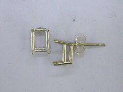 Emerald Cut 4 Prong Earring Setting Sterling Silver  
