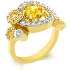   Rhodium Fashion Ring with Prong and Bezel Set Clear CZ and Yellow